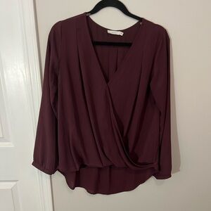 Lush Deep Burgundy Wrap Blouse